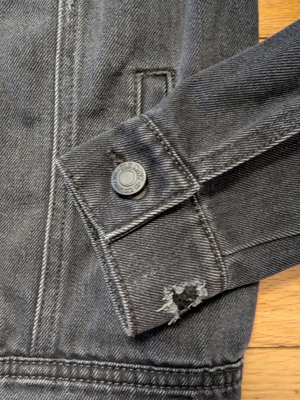 Black Denim Jacket with White Floral Back Embroidery - Picture 6 of 10